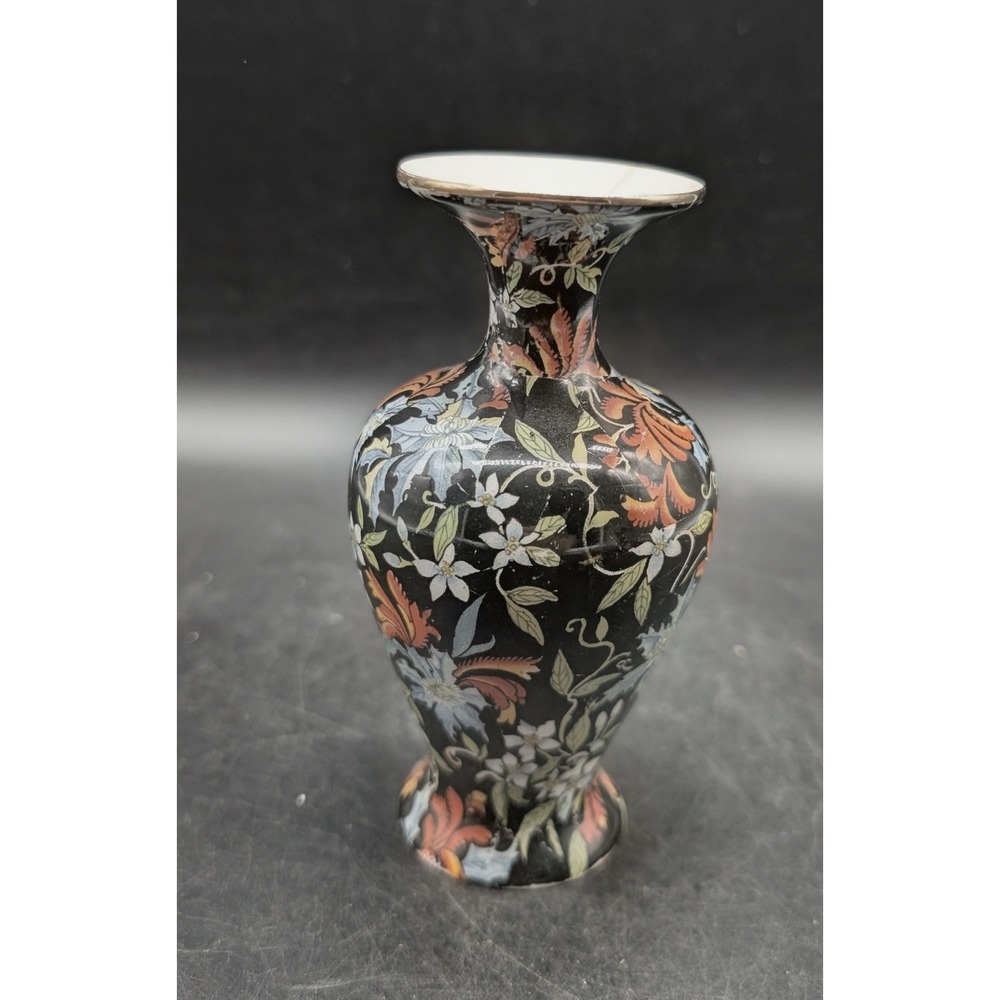 Royal Winton Grimwades Fireglow Chintz Vase Black Floral Made in England Vintage